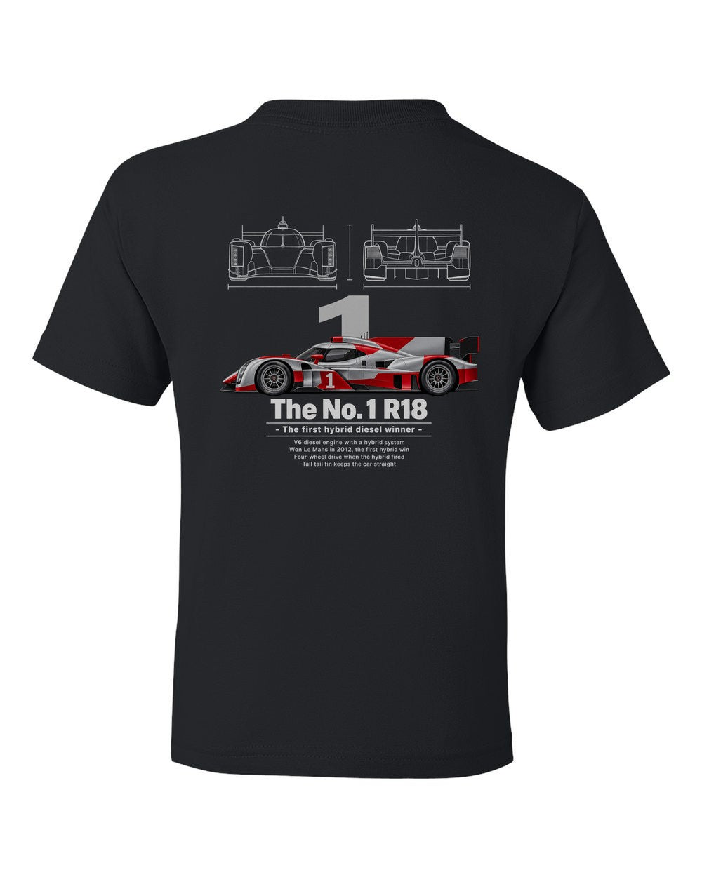No. 1 R18 black kids tee back view with the design