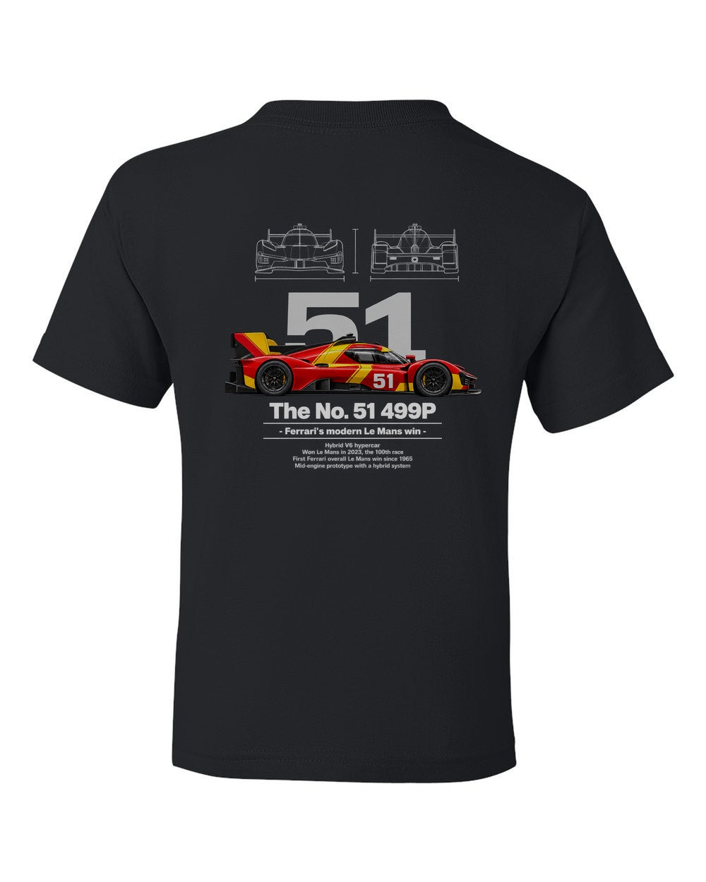 No. 51 499P black kids tee back view with the design