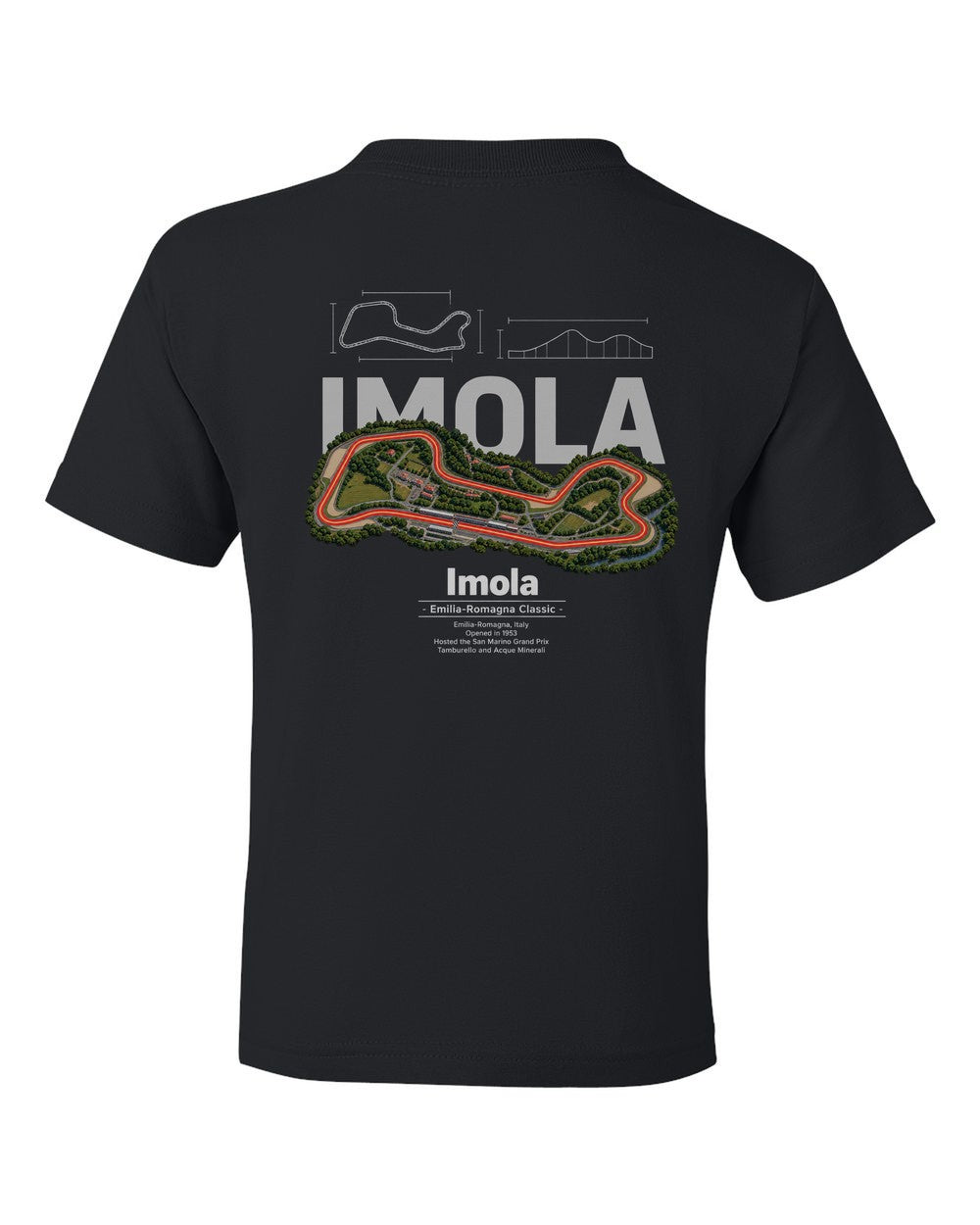 Imola black kids tee back view with the design