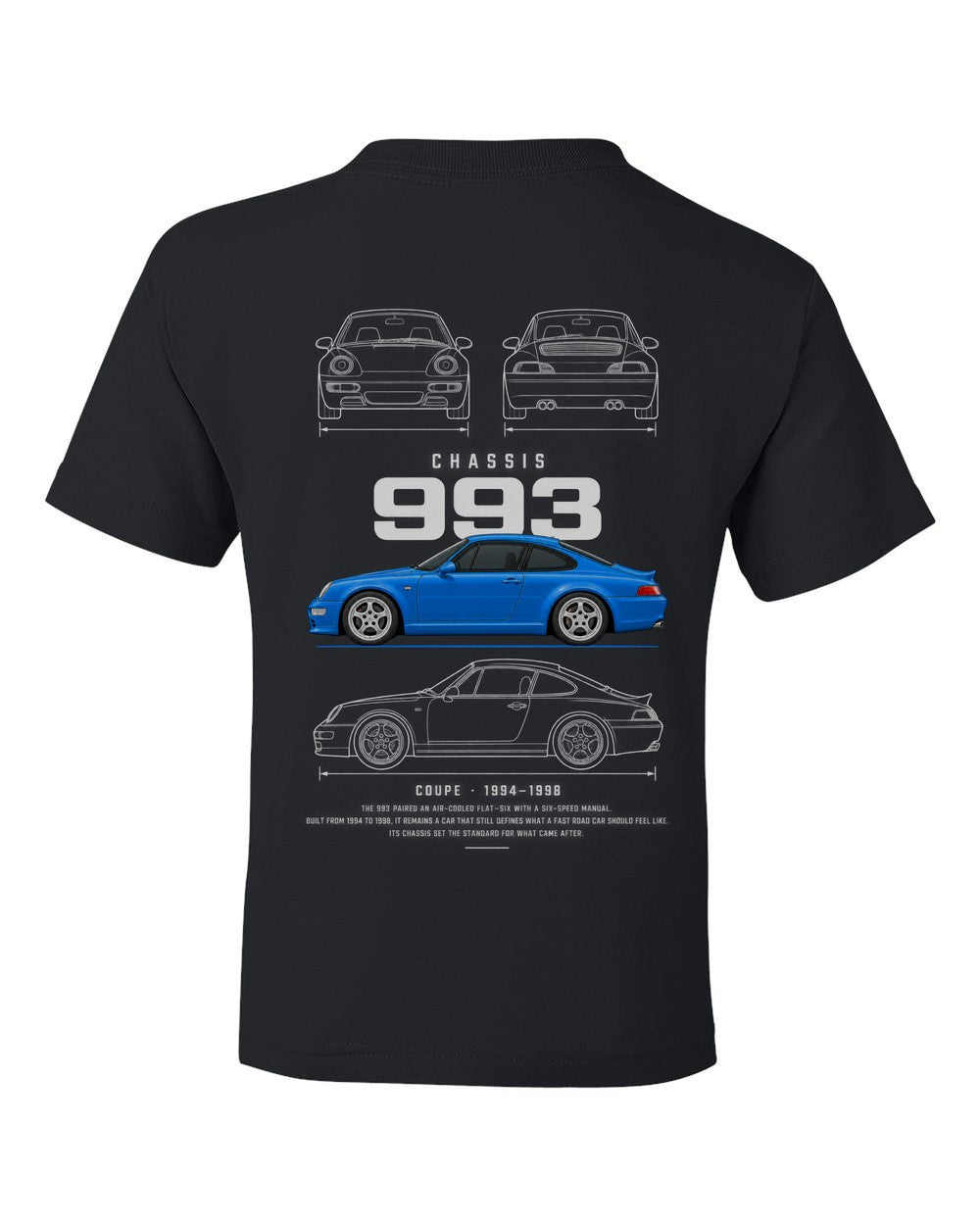 993 full-back artwork black kids tee back view with the design