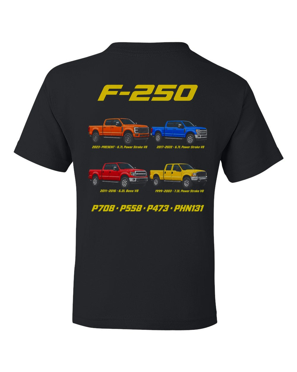 Ford F-250 Super Duty evolution poster black kids tee back view with the design