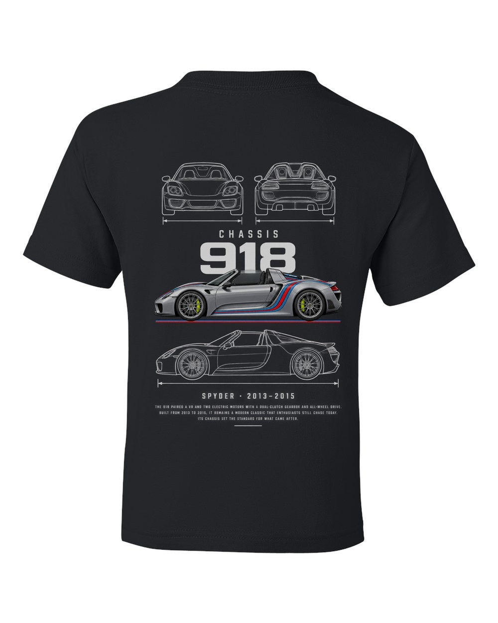 918 full-back artwork black kids tee back view with the design