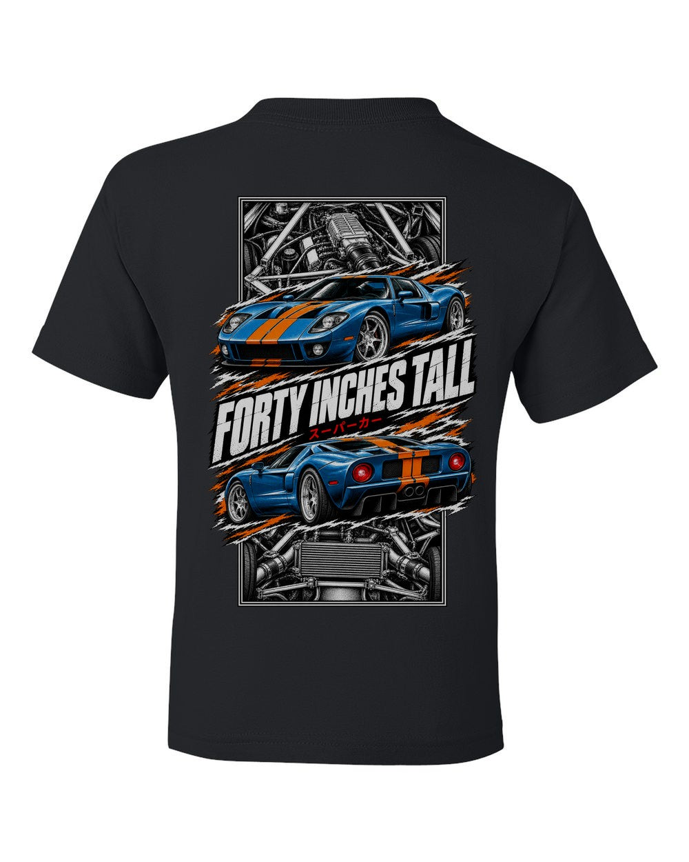 Ford Gt torn poster black kids tee back view with the design