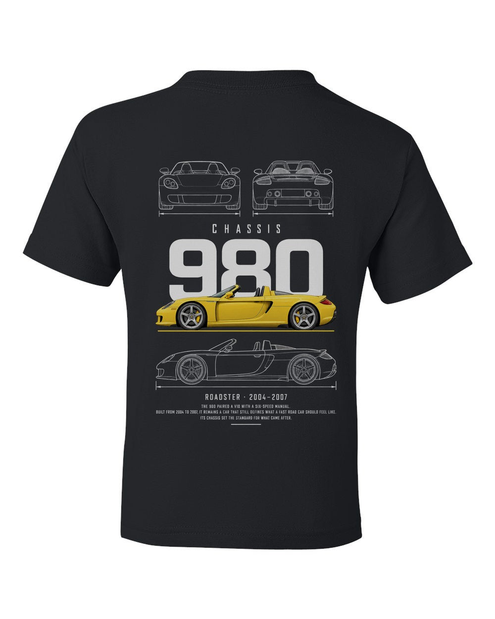 980 full-back artwork black kids tee back view with the design