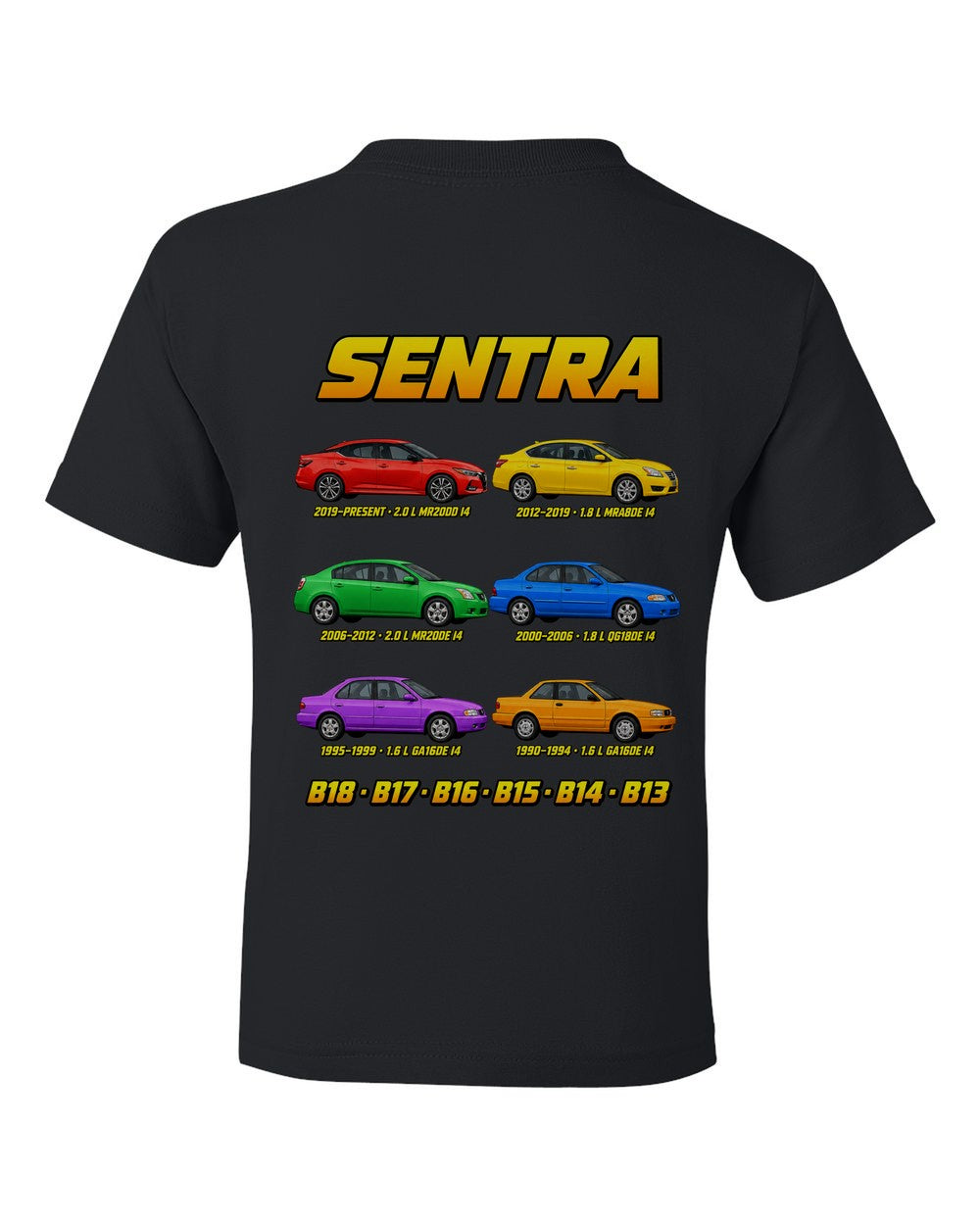 Nissan Sentra evolution poster black kids tee back view with the design