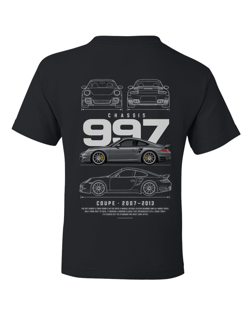 997 full-back artwork black kids tee back view with the design
