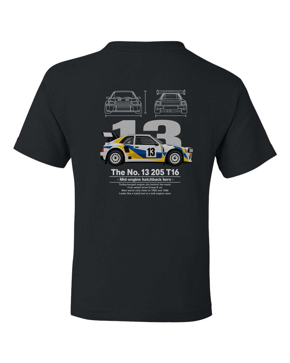 No. 13 205 T16 black kids tee back view with the design