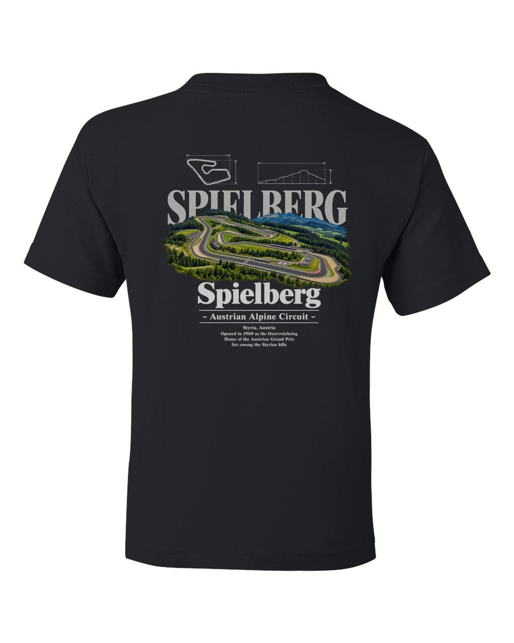 Spielberg black kids tee back view with the design