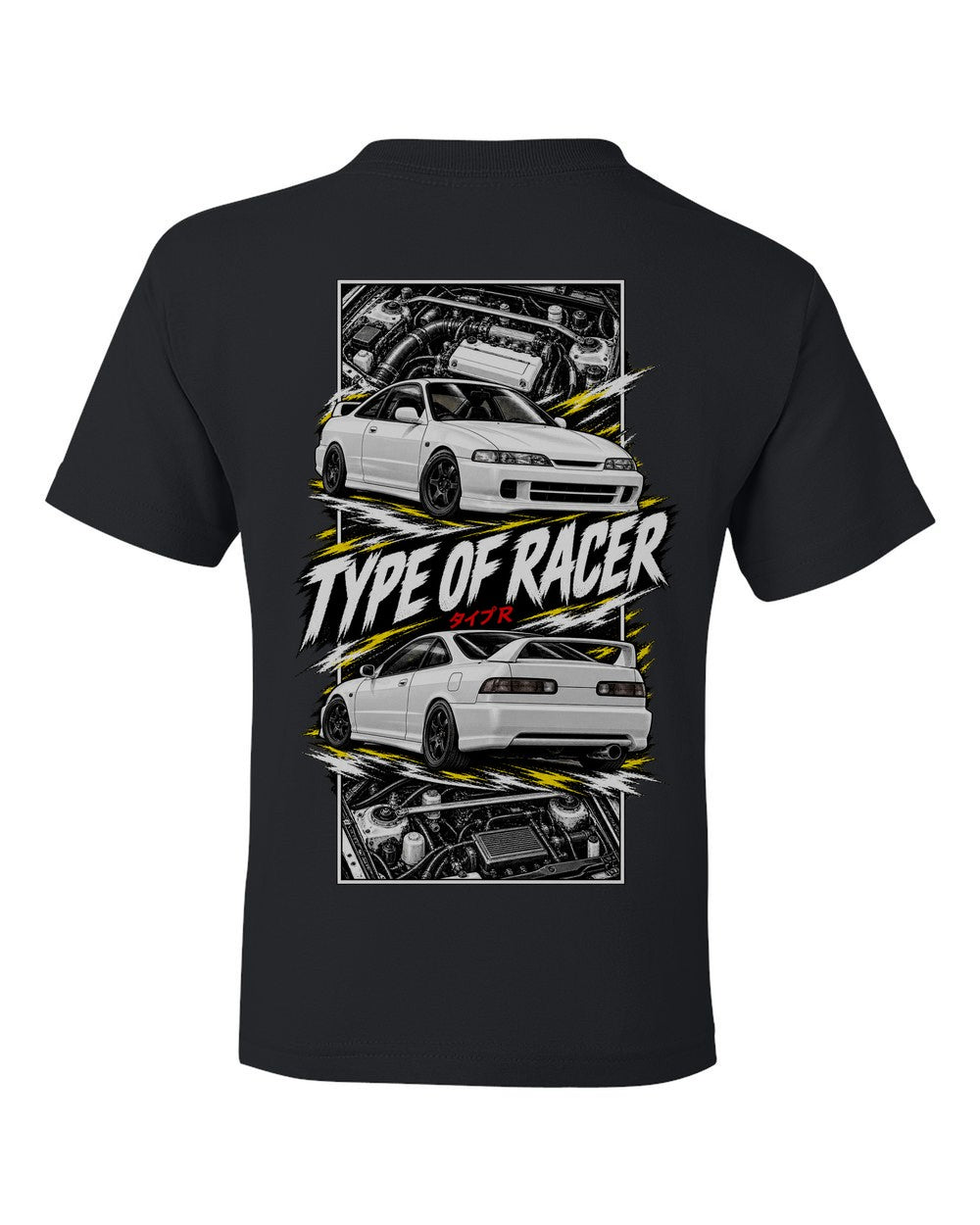 Acura Integra Dc2 torn poster black kids tee back view with the design