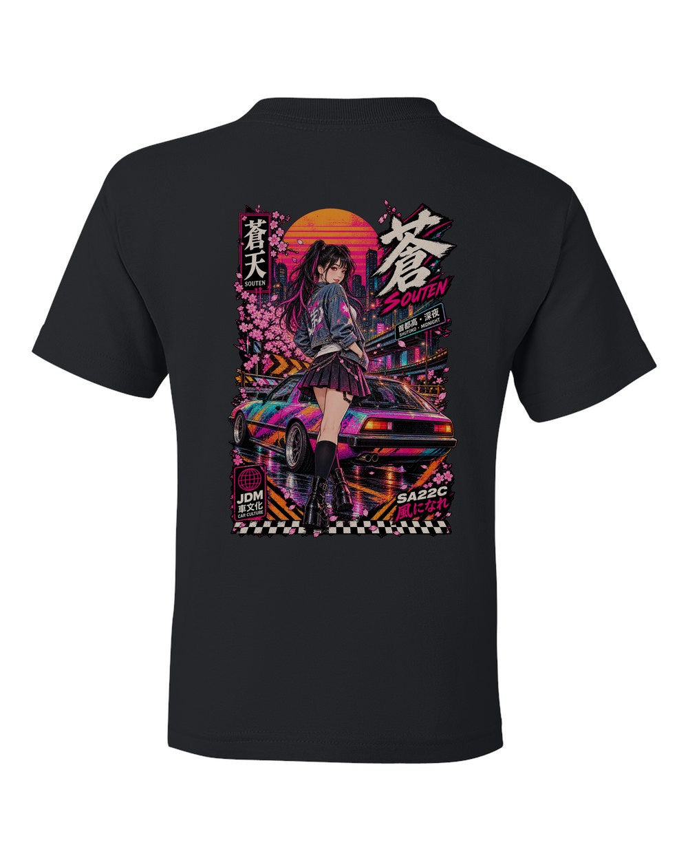 SOUTEN SA22C full-back artwork black kids tee back view with the design