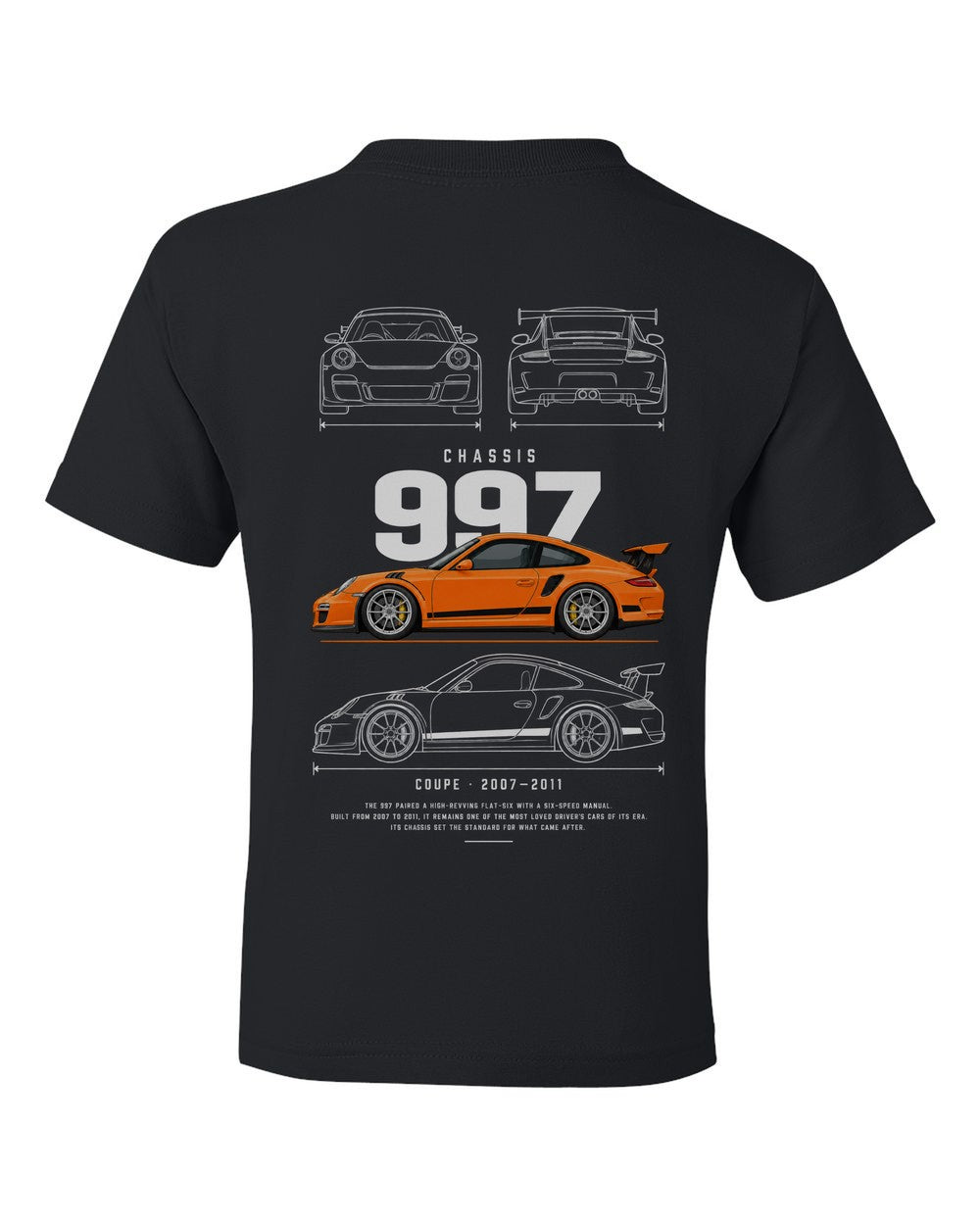 997 full-back artwork black kids tee back view with the design