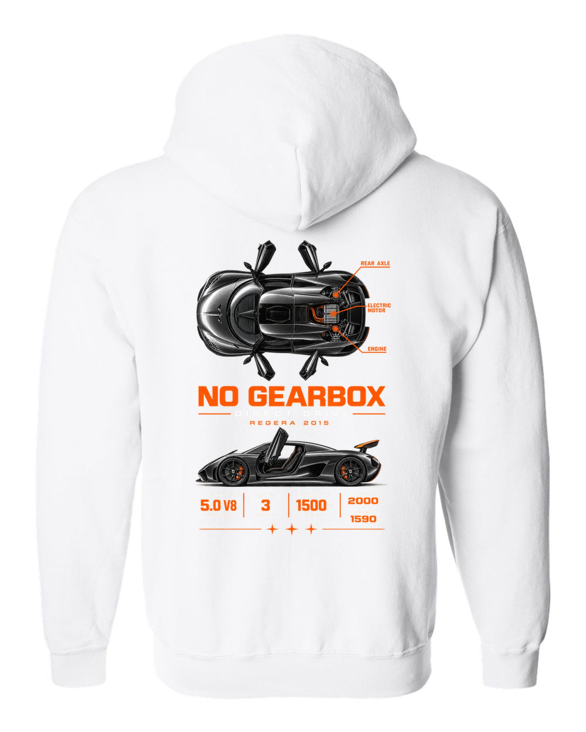 Koenigsegg Regera 2015 direct drive spec poster white zip hoodie back view with the design