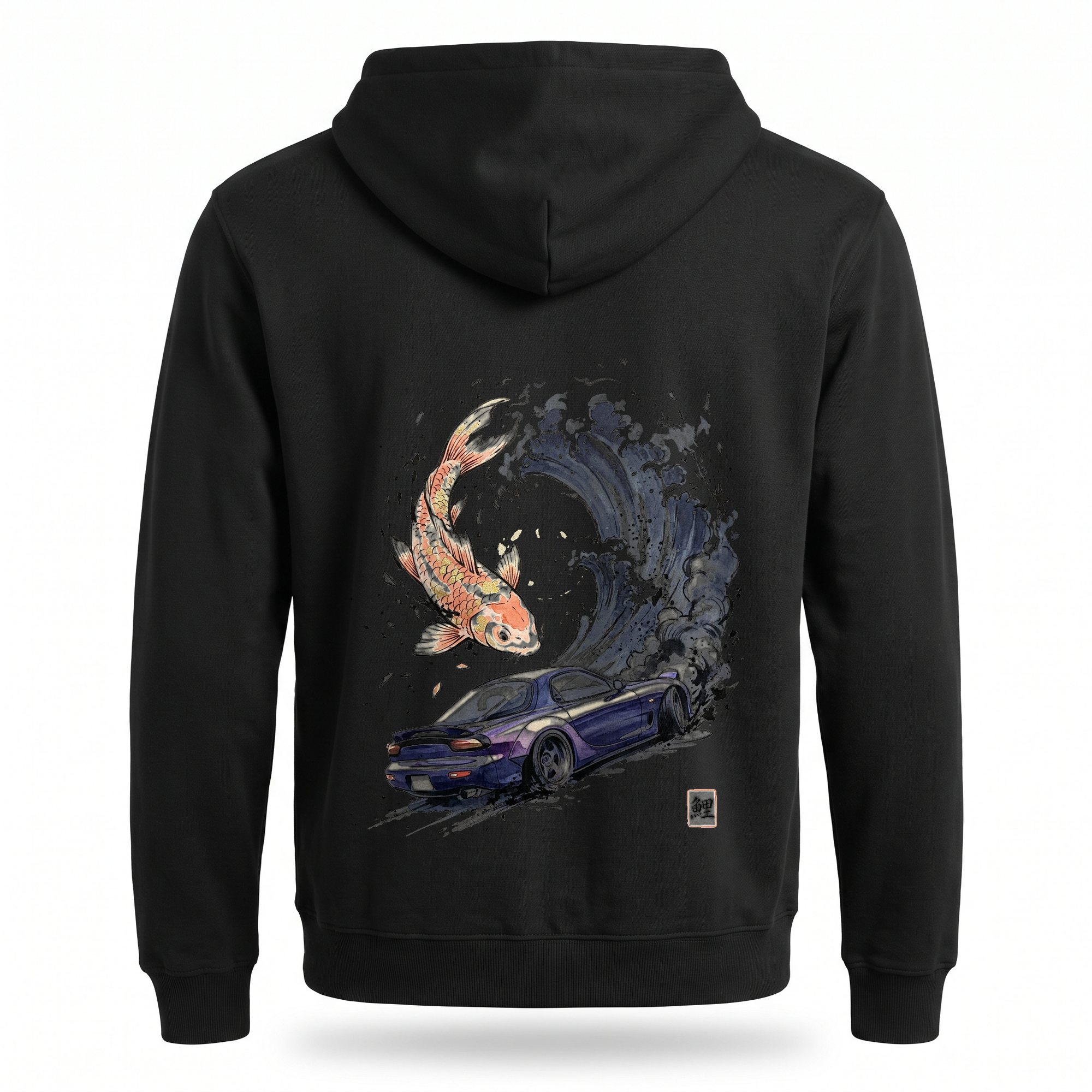 Koi — RX-7 Rotary Wave Sumi Ink Full-Back Hoodie — Black back