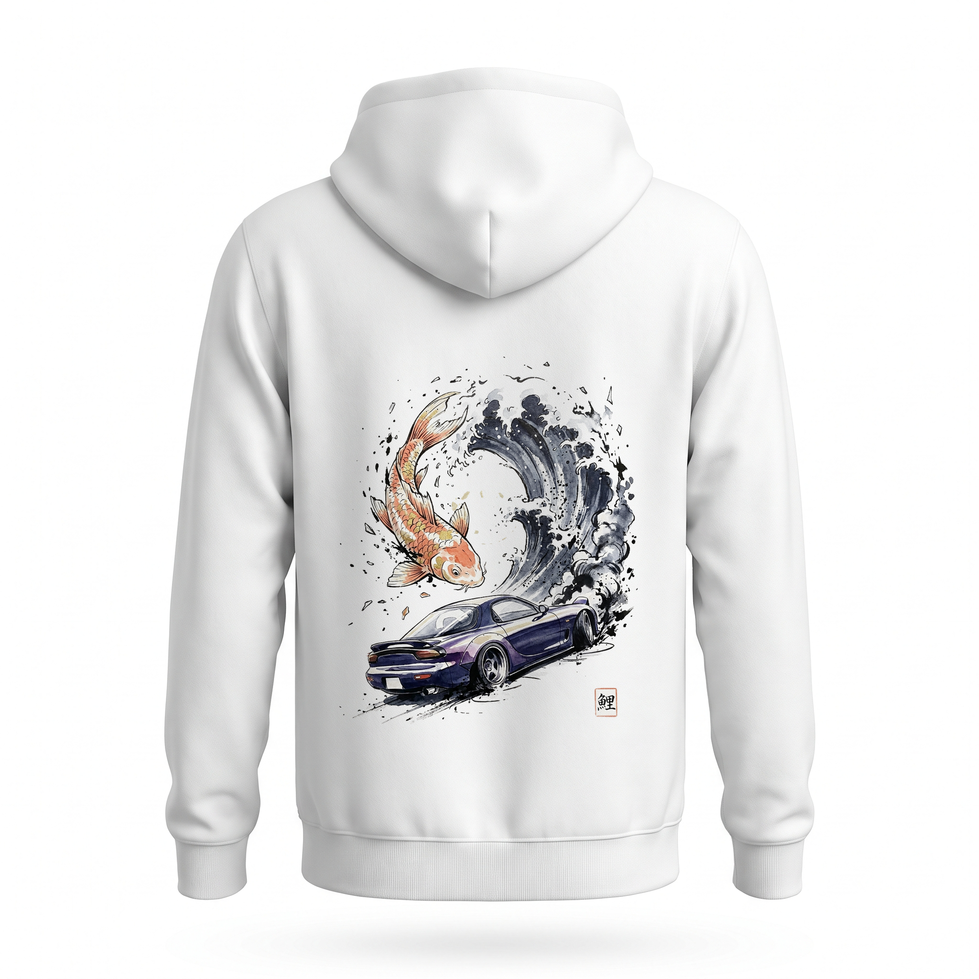 Koi — RX-7 Rotary Wave Sumi Ink Full-Back Hoodie — White back