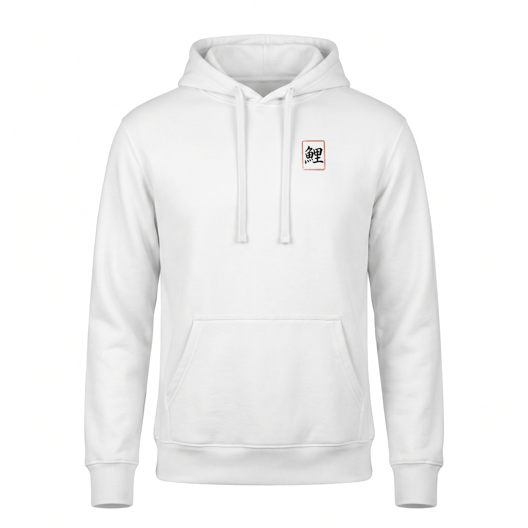 Koi — RX-7 Rotary Wave Sumi Ink Full-Back Hoodie — White front (left-chest seal)