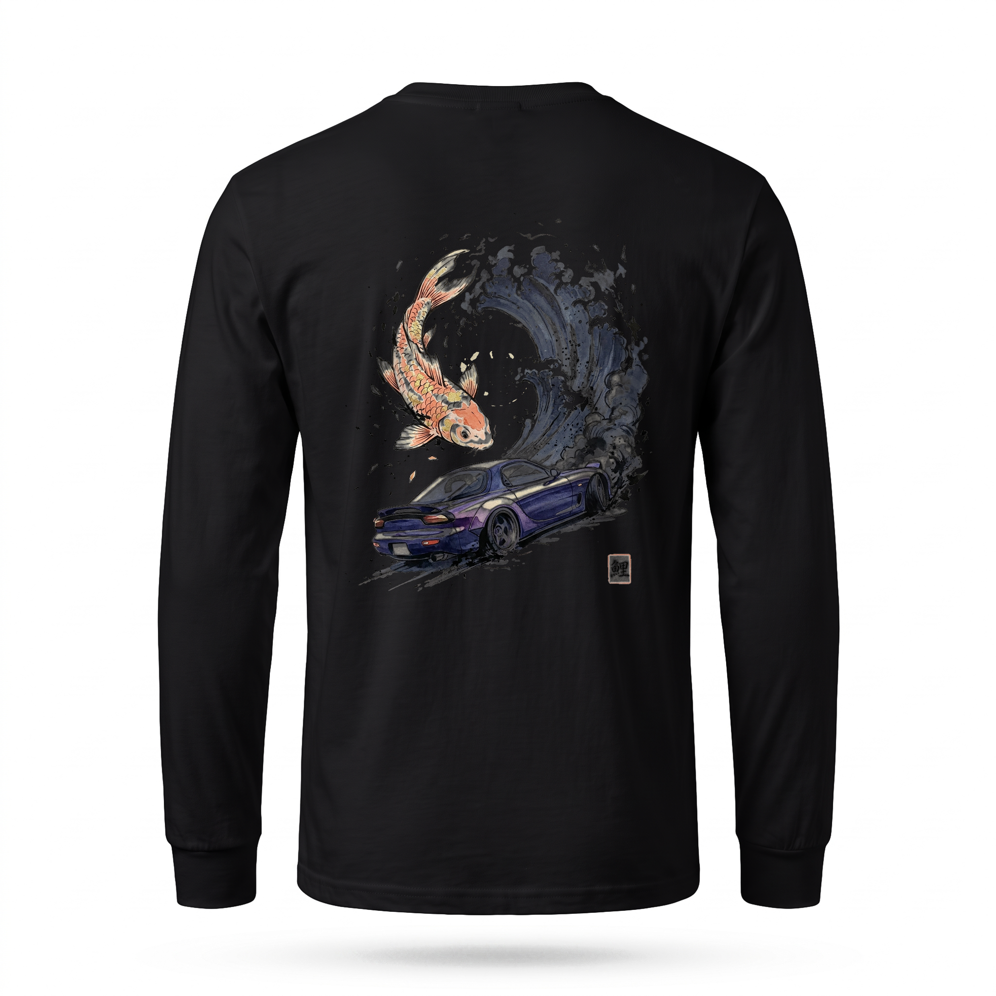 Koi — RX-7 Rotary Wave Sumi Ink Full-Back Long Sleeve — Black back