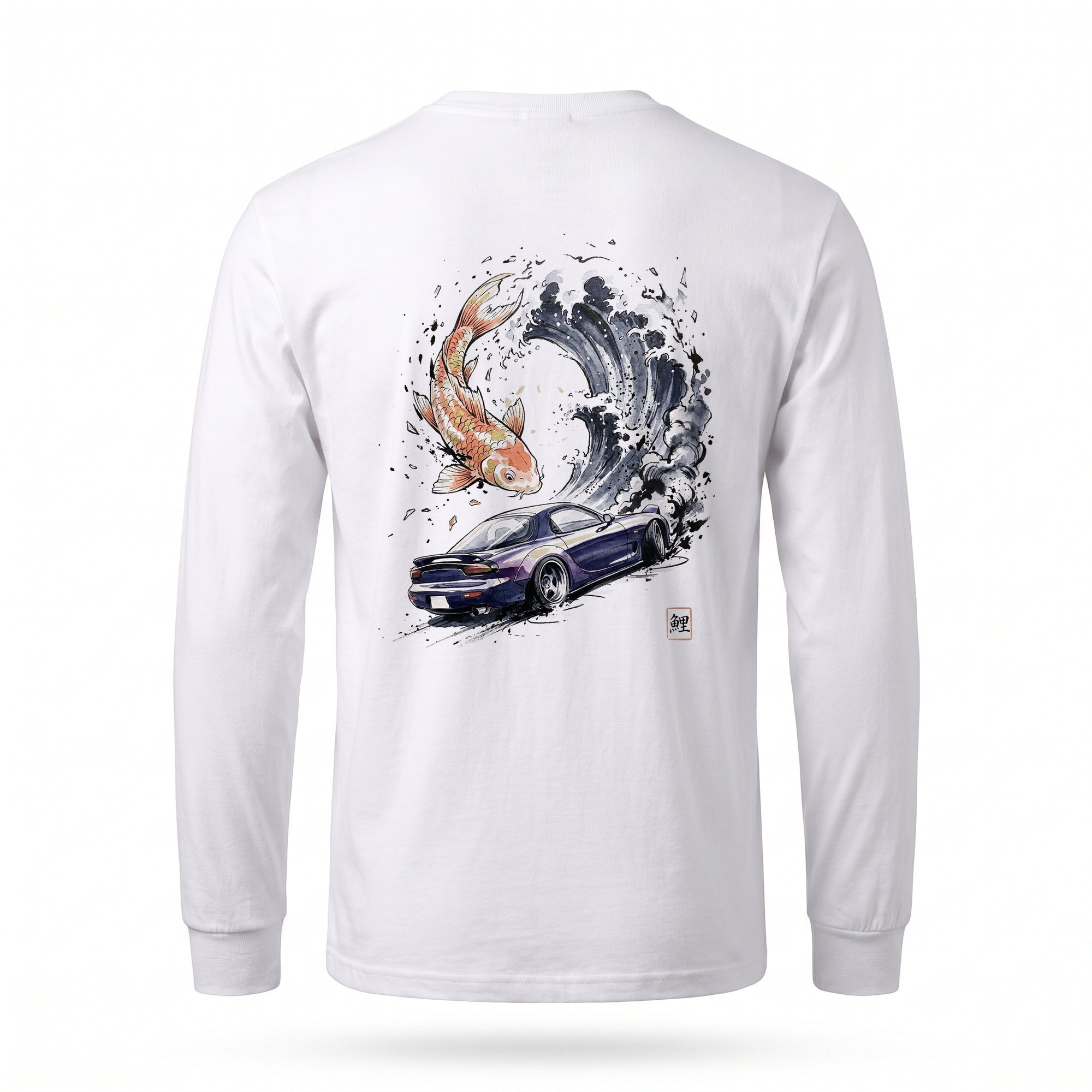 Koi — RX-7 Rotary Wave Sumi Ink Full-Back Long Sleeve — White back