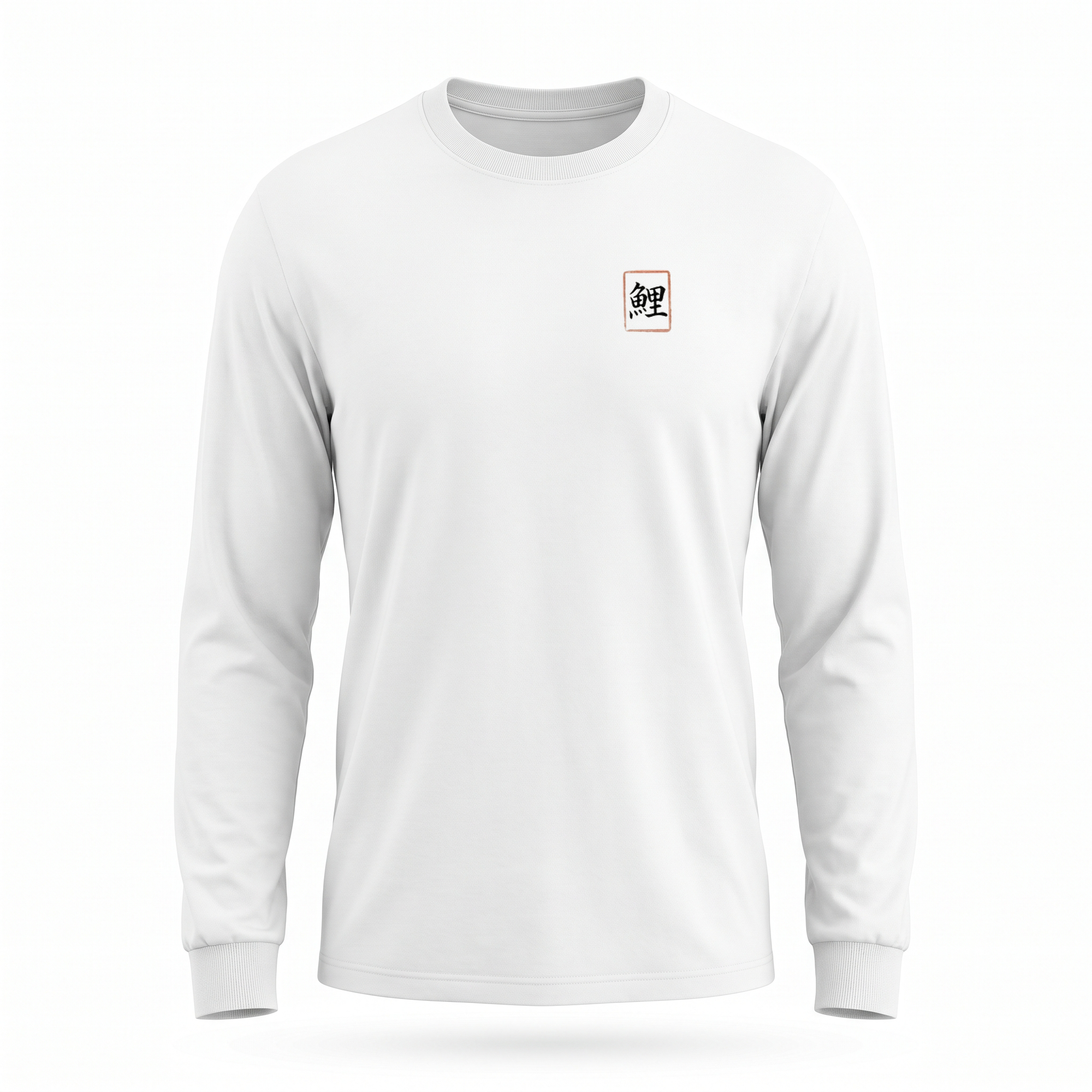 Koi — RX-7 Rotary Wave Sumi Ink Full-Back Long Sleeve — White front (left-chest seal)