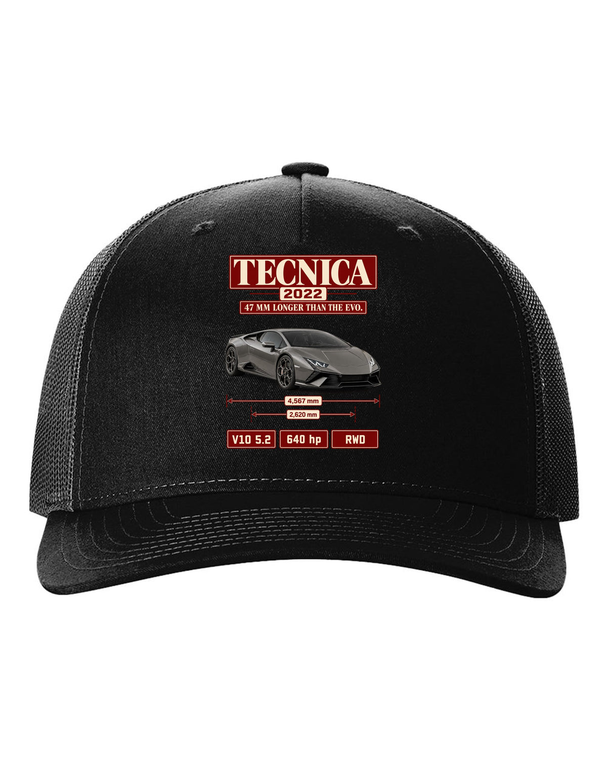 Archive panel print of the Lamborghini Huracan Tecnica black hat front view with the design