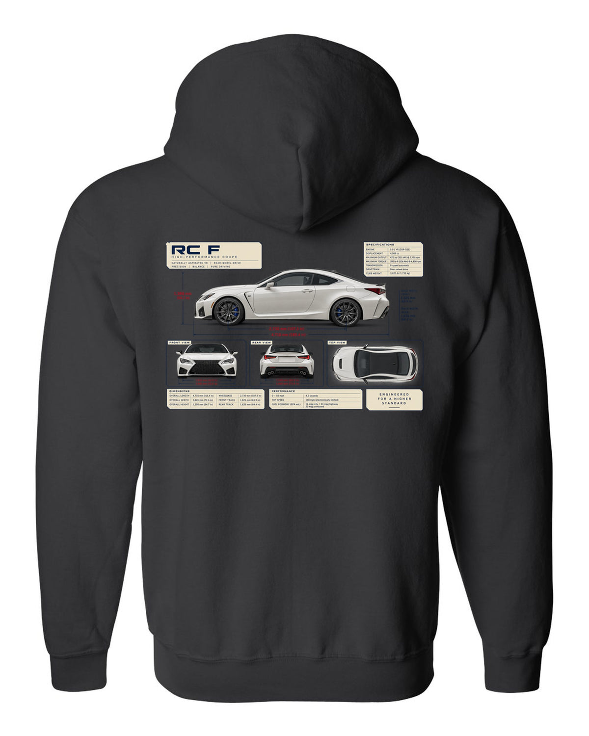 Rear lamp macro of the Lexus LC 500 at night black zip hoodie back view with the design