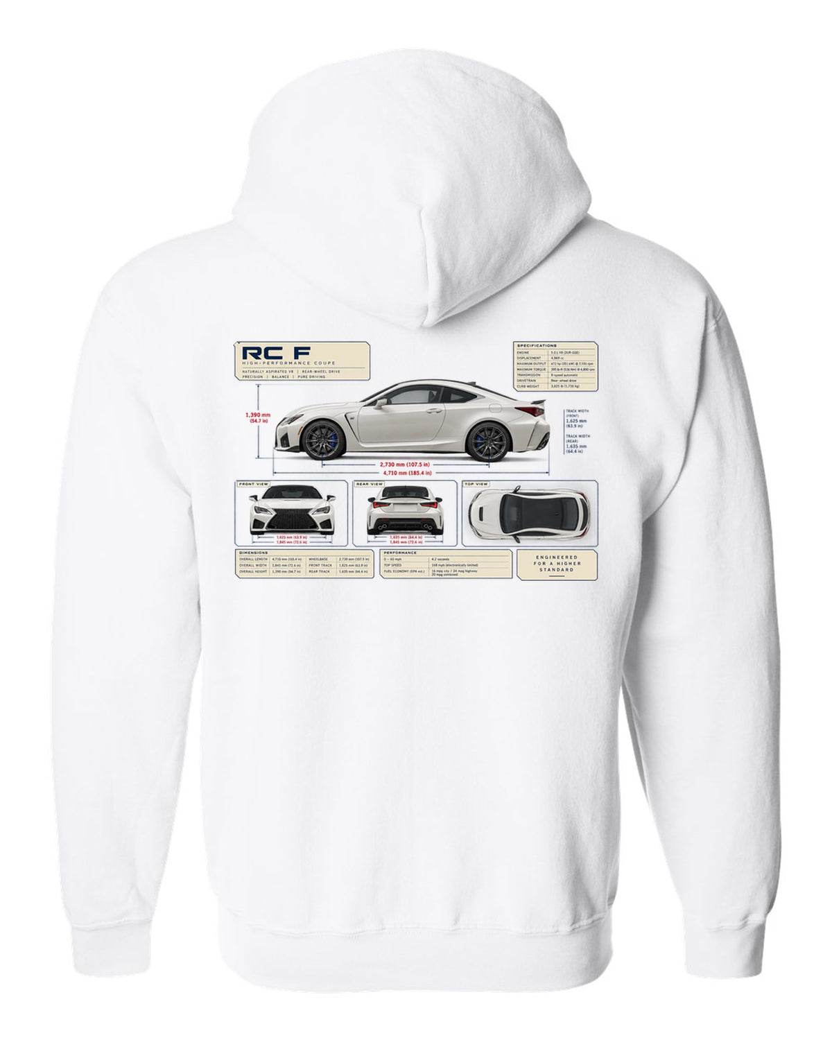 Rear lamp macro of the Lexus LC 500 at night white zip hoodie back view with the design