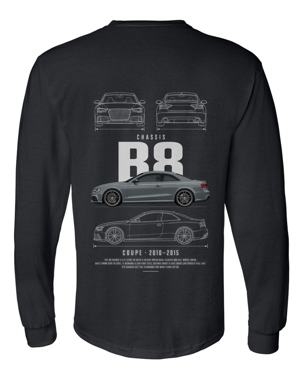 B8 full-back artwork black long sleeve back view with the design
