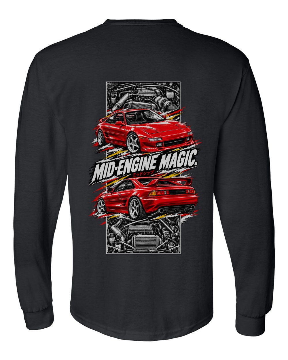 Toyota Mr2 Sw20 torn poster black long sleeve back view with the design