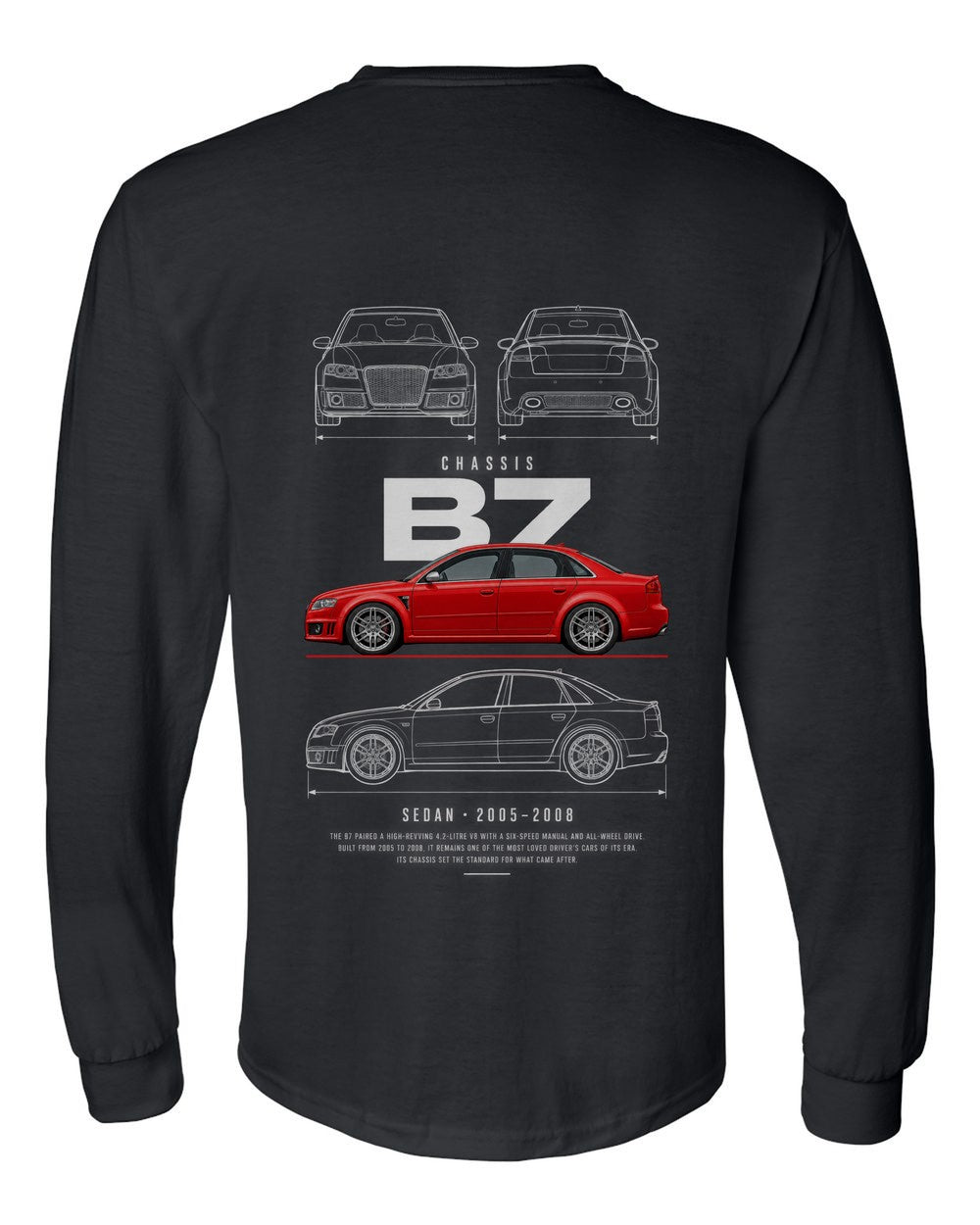 B7 full-back artwork black long sleeve back view with the design