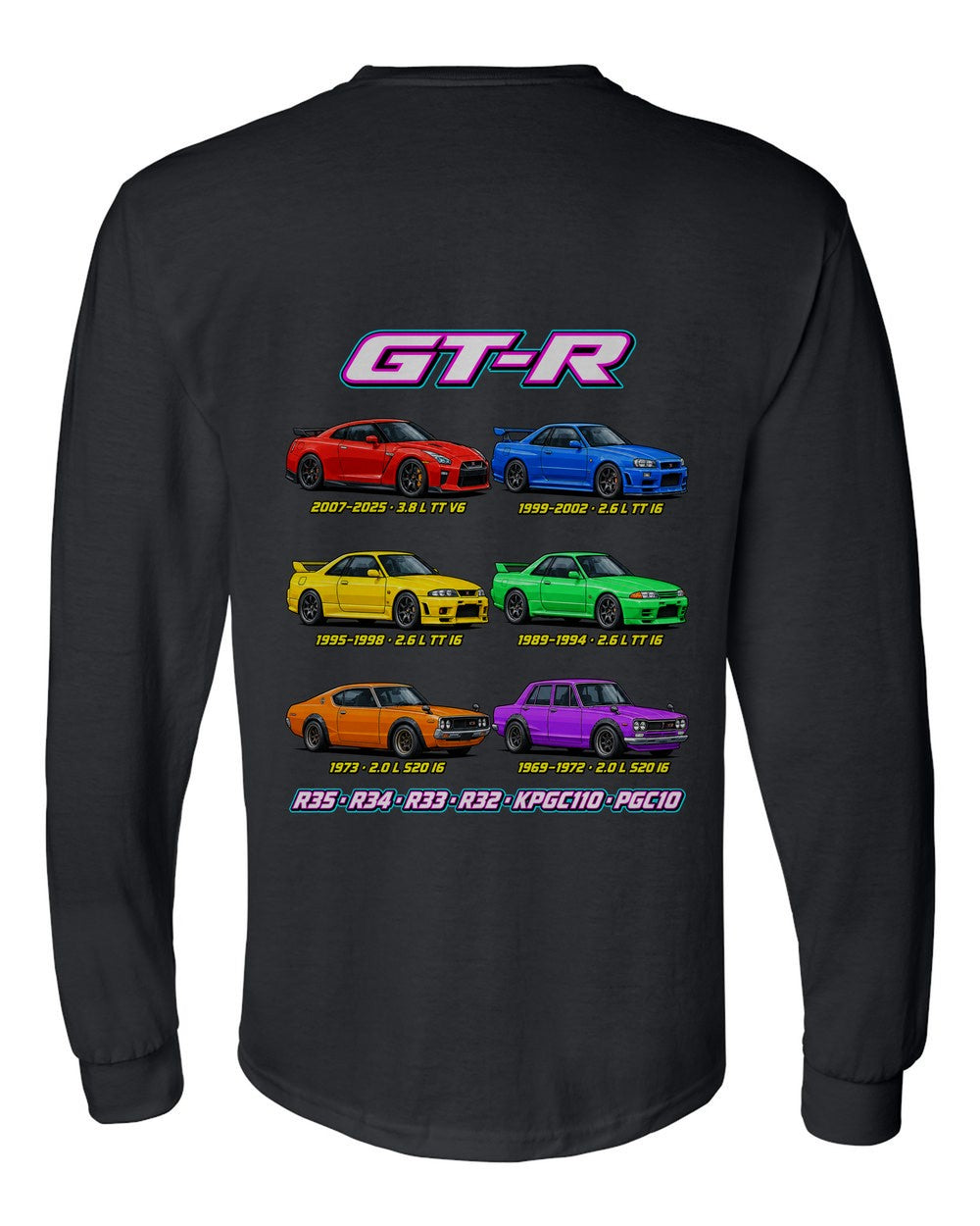 Nissan Skyline GT-R evolution poster black long sleeve back view with the design