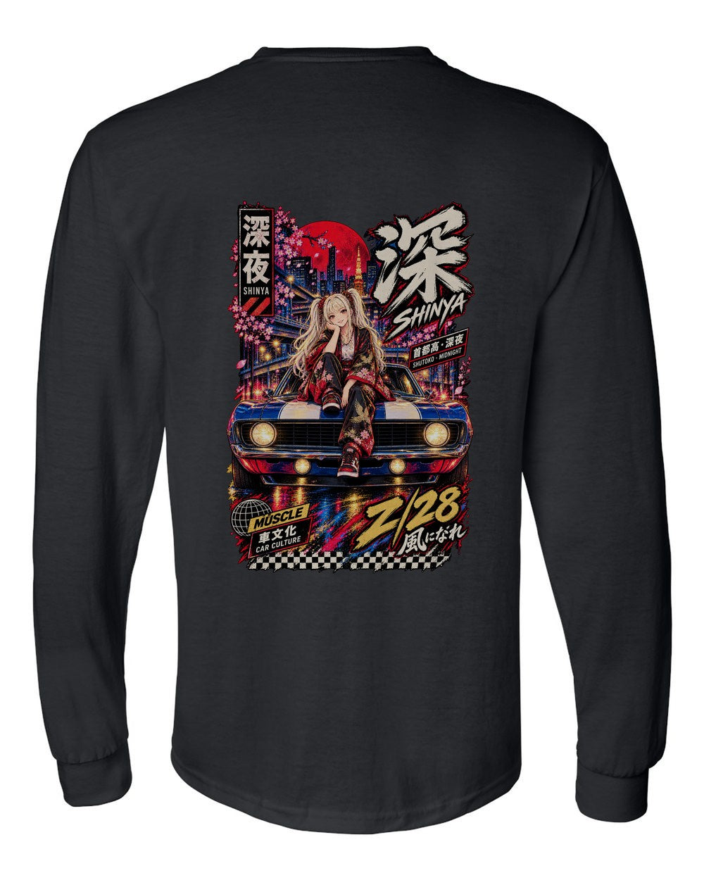 SHINYA Z/28 full-back artwork black long sleeve back view with the design