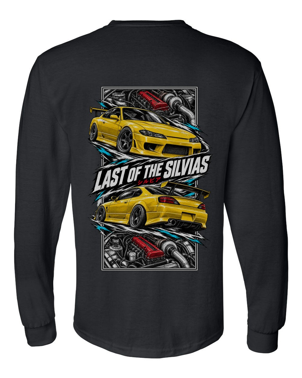 Nissan Silvia S15 torn poster black long sleeve back view with the design