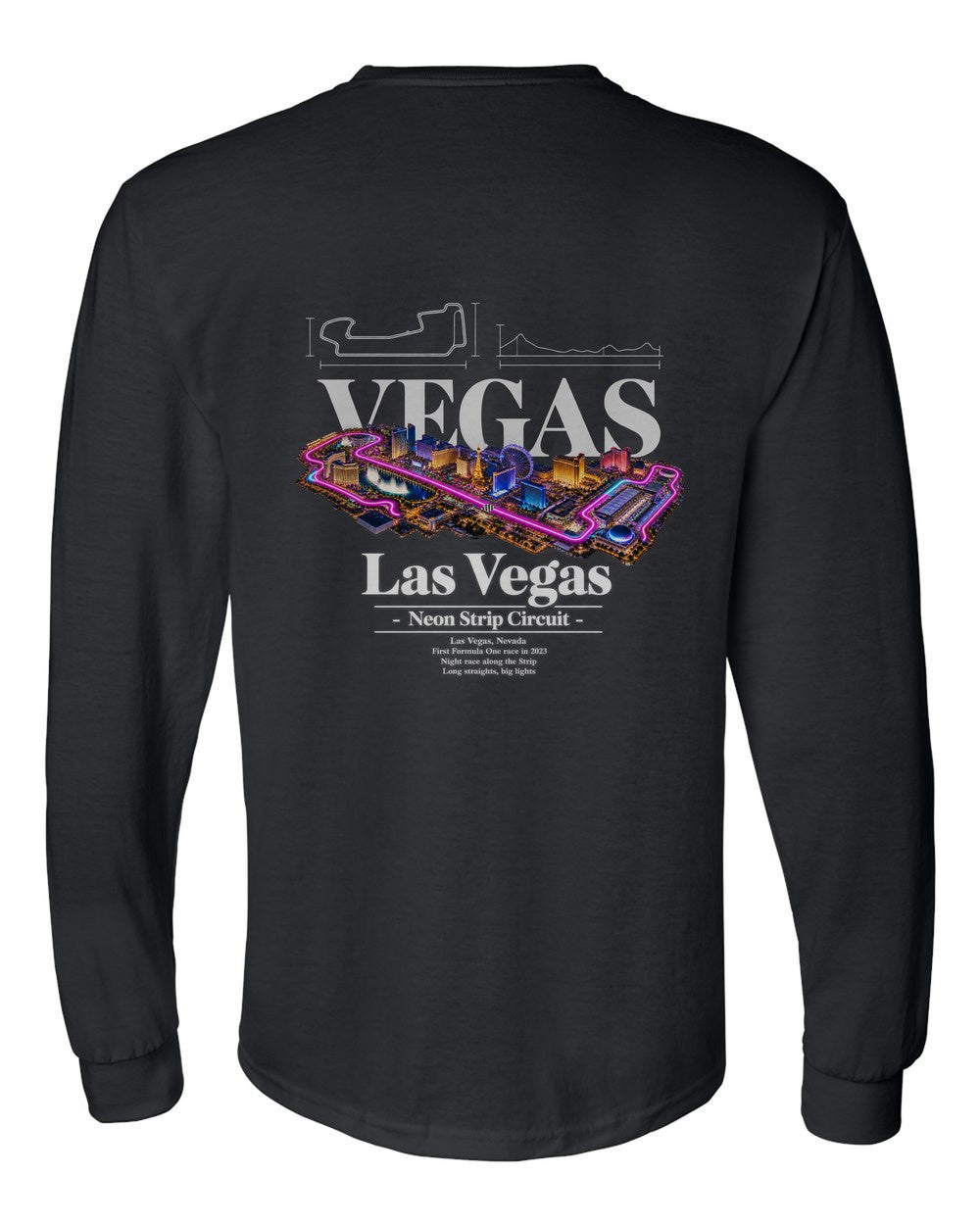 Las Vegas black long sleeve back view with the design