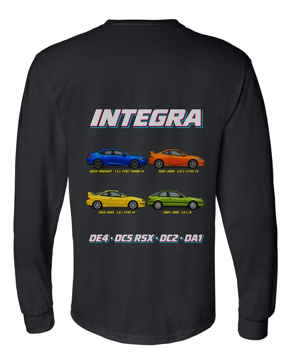 Acura Integra evolution poster black long sleeve back view with the design