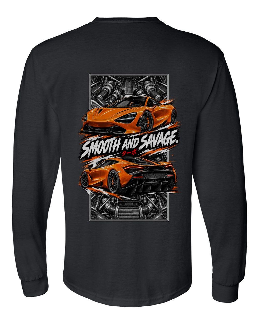 Mclaren 720S torn poster black long sleeve back view with the design