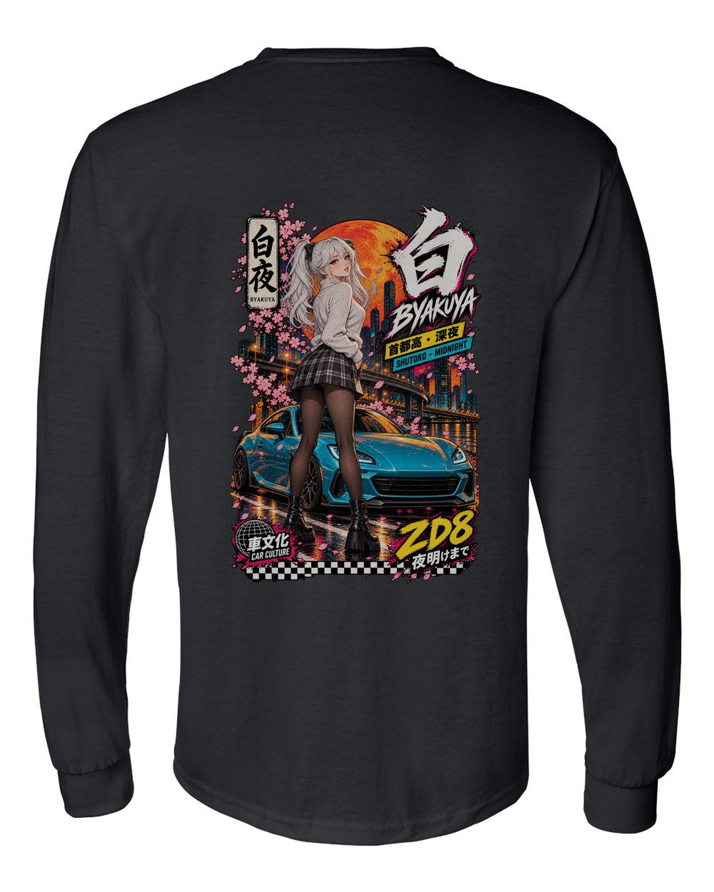 BYAKUYA ZD8 full-back artwork black long sleeve back view with the design