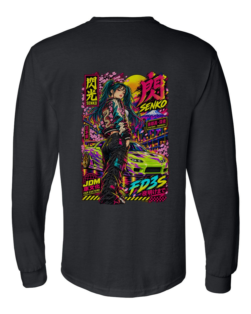 SENKO FD3S full-back artwork black long sleeve back view with the design