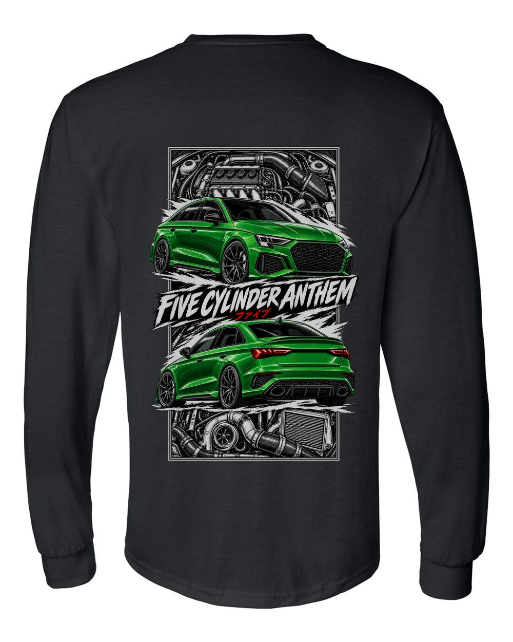 Audi Rs3 torn poster black long sleeve back view with the design