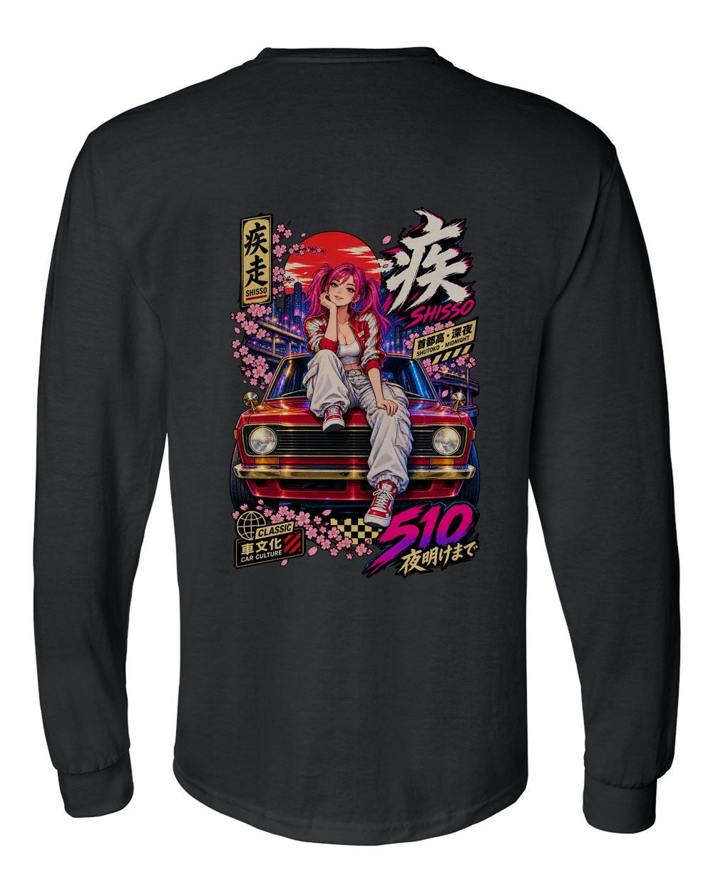 SHISSO 510 full-back artwork black long sleeve back view with the design