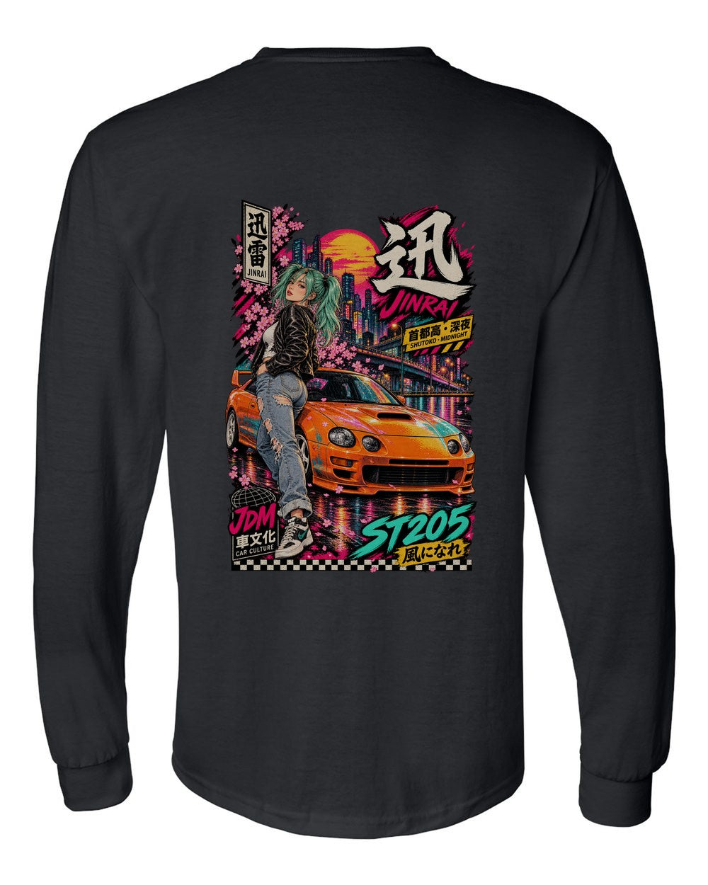 JINRAI ST205 full-back artwork black long sleeve back view with the design