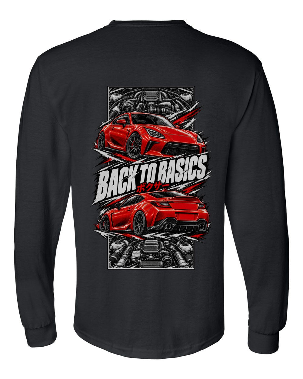 Toyota Gr86 torn poster black long sleeve back view with the design