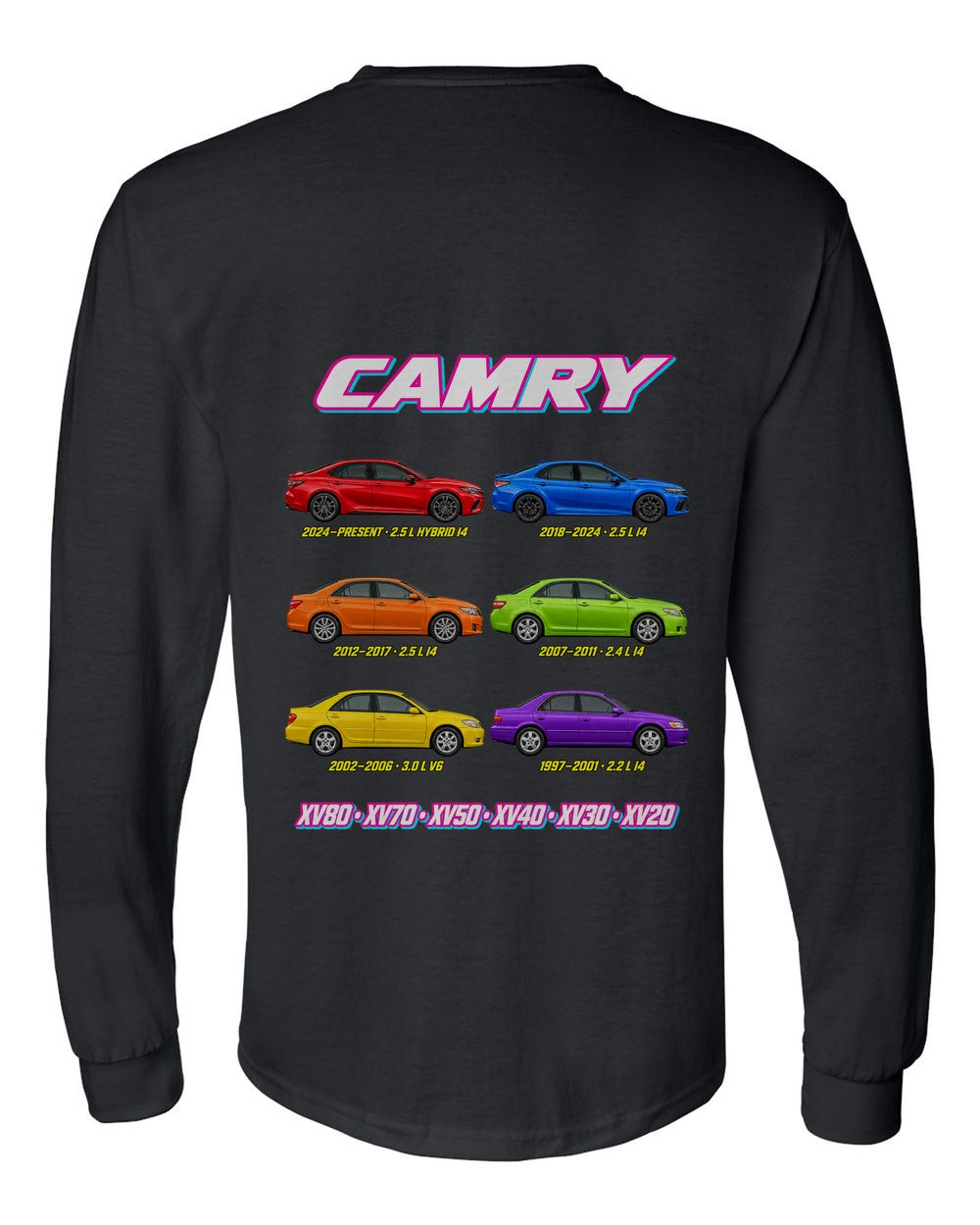 Toyota Camry evolution poster black long sleeve back view with the design