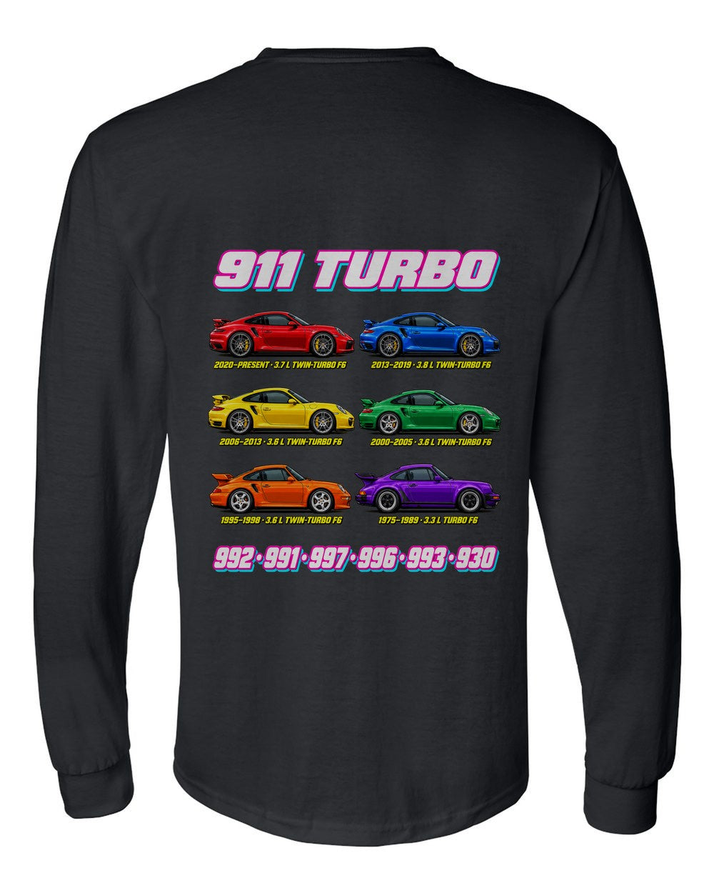 Porsche 911 Turbo evolution poster black long sleeve back view with the design