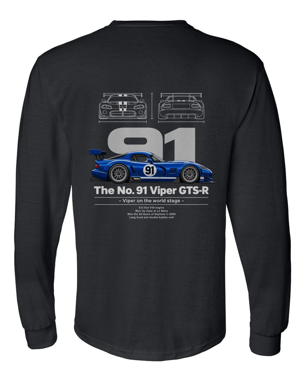 No. 91 Viper GTS-R black long sleeve back view with the design