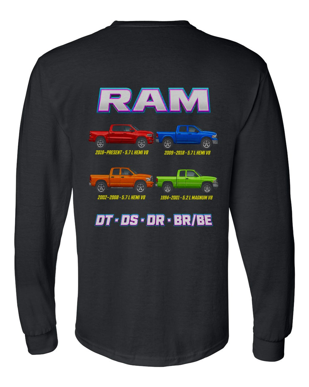RAM 1500 evolution poster black long sleeve back view with the design