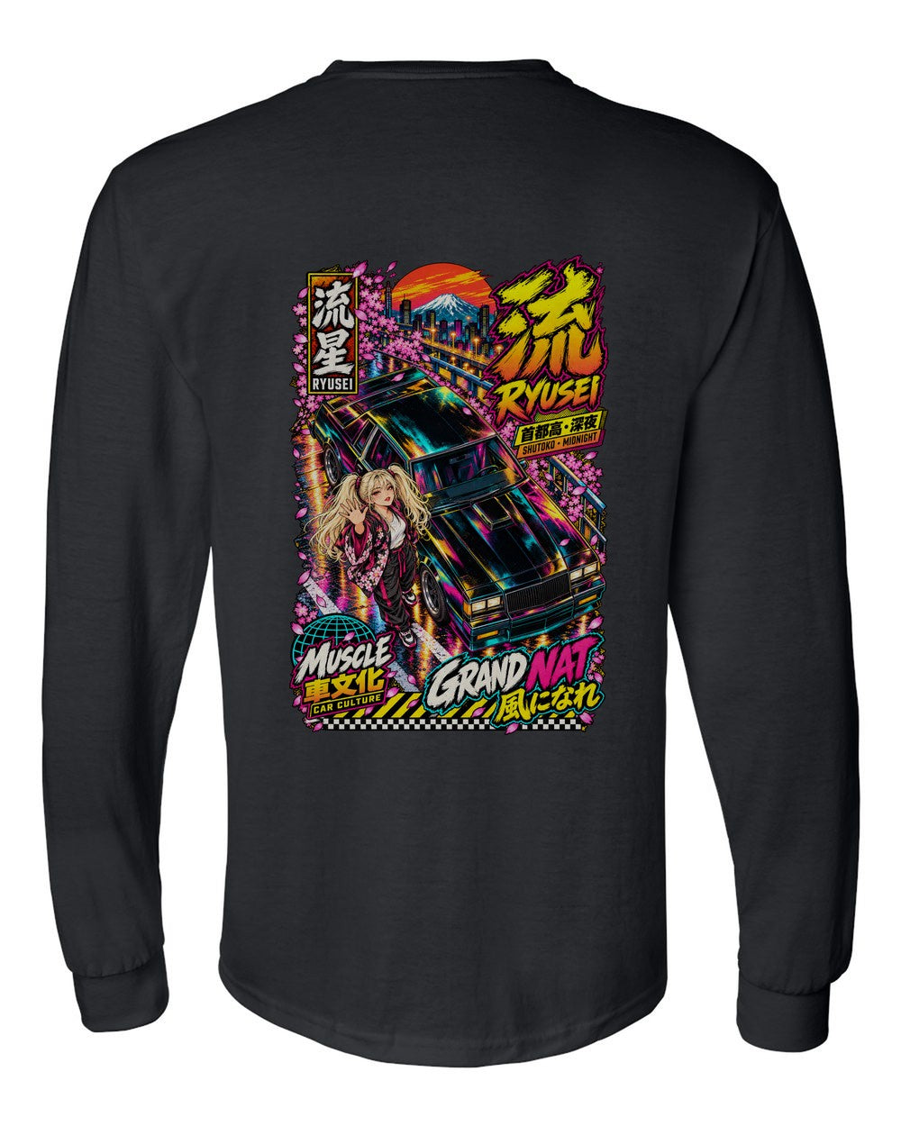 RYUSEI GRAND NAT full-back artwork black long sleeve back view with the design