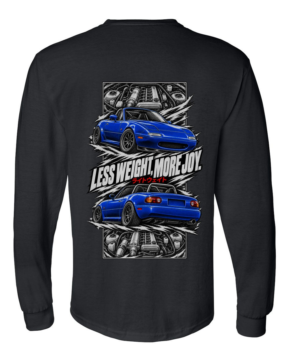 Mazda MX-5 Miata Na torn poster black long sleeve back view with the design