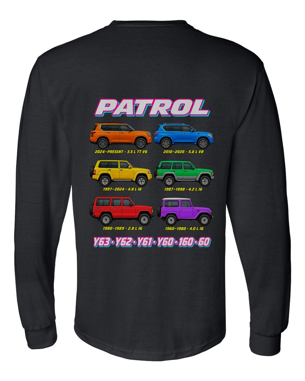 Nissan Patrol evolution poster black long sleeve back view with the design