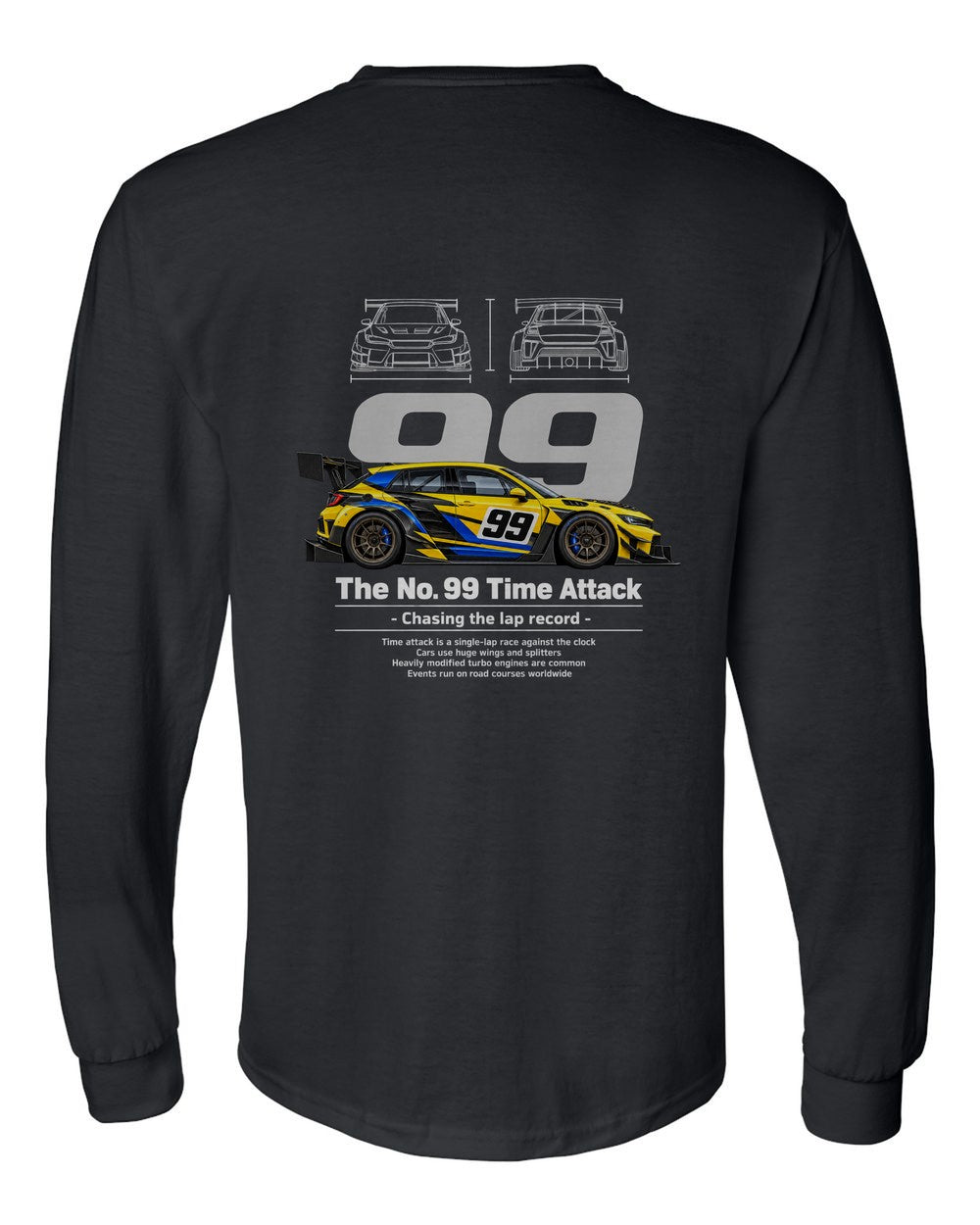 No. 99 Time Attack black long sleeve back view with the design