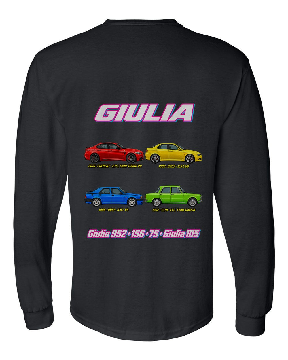 Alfa Giulia evolution poster black long sleeve back view with the design