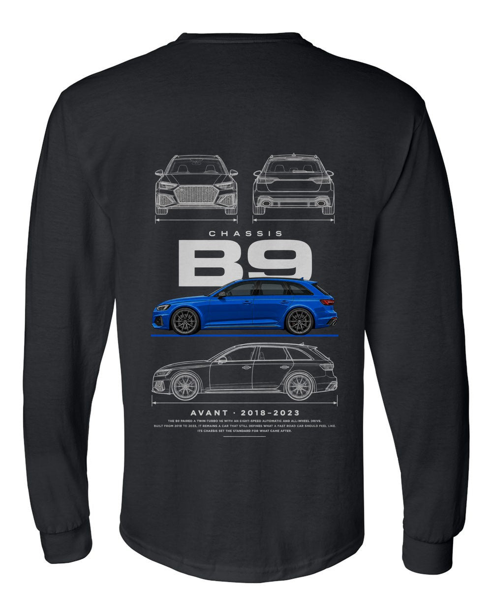 B9 full-back artwork black long sleeve back view with the design